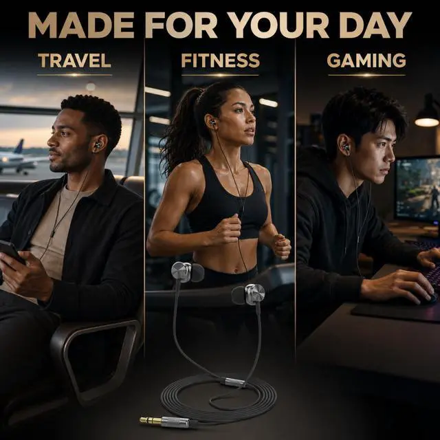 Alt view image 4 of 7 - BS10 Earphones Wired Earbud Headphones with 3.5mm Jack, Black | 12mm Bass Driver, Comfortable S/M/L Ear Buds and Case included, Secure Fit, Tangle-Free Cord, No Mic