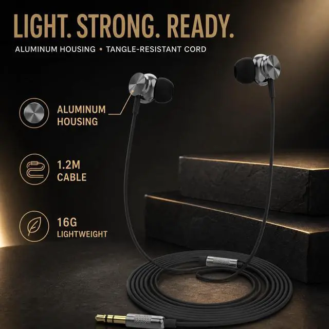 Alt view image 6 of 7 - BS10 Earphones Wired Earbud Headphones with 3.5mm Jack, Black | 12mm Bass Driver, Comfortable S/M/L Ear Buds and Case included, Secure Fit, Tangle-Free Cord, No Mic
