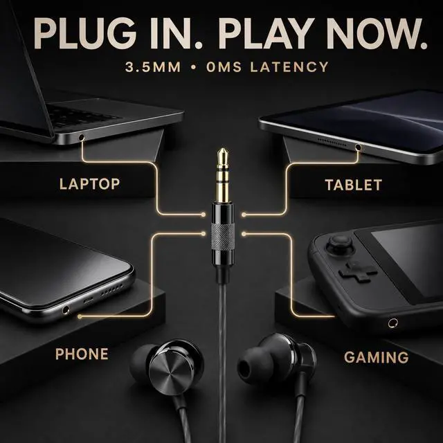 Alt view image 5 of 7 - BS10 Earphones Wired Earbud Headphones with 3.5mm Jack, Black | 12mm Bass Driver, Comfortable S/M/L Ear Buds and Case included, Secure Fit, Tangle-Free Cord, No Mic