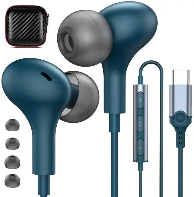 Main image of USB C Headphones for iPhone 17 16 15/Galaxy S26 Wired Earbud Blue