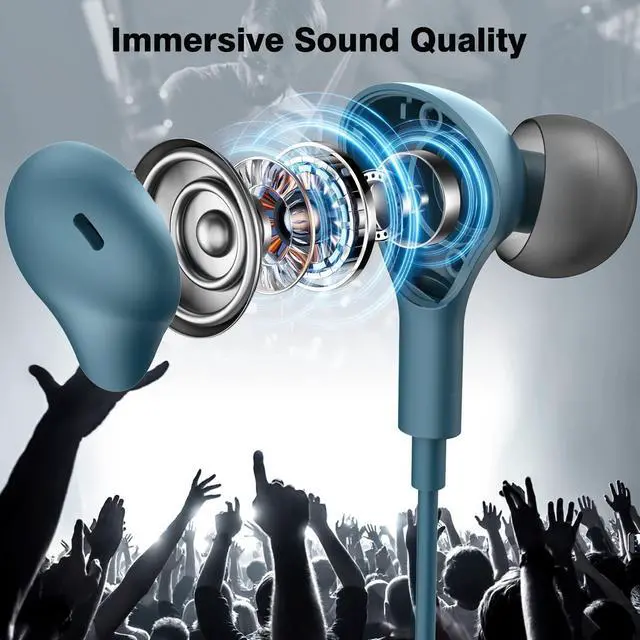 Alt view image 2 of 7 - USB C Headphones for iPhone 17 16 15/Galaxy S26 Wired Earbud Blue