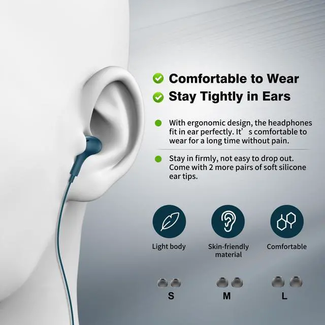 Alt view image 5 of 7 - USB C Headphones for iPhone 17 16 15/Galaxy S26 Wired Earbud Blue