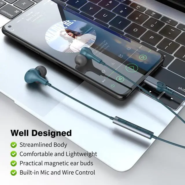 Alt view image 6 of 7 - USB C Headphones for iPhone 17 16 15/Galaxy S26 Wired Earbud Blue