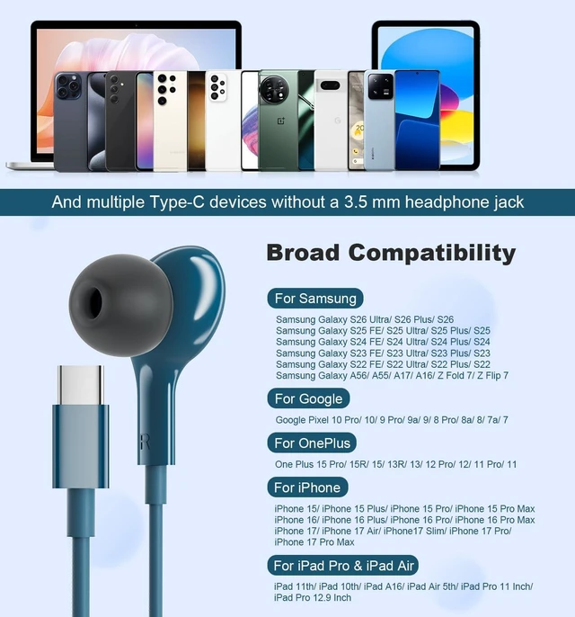 Alt view image 5 of 7 - USB C Headphones for iPhone 15 Plus 16 Pro 17 Pro Max Pixel Redmi Magnetic Wired Earbuds in-Ear Type C Earphones with Microphone for Samsung Galaxy Headphones S24 S23 Ultra S26 S25 S22 A56 A55 A26 A16