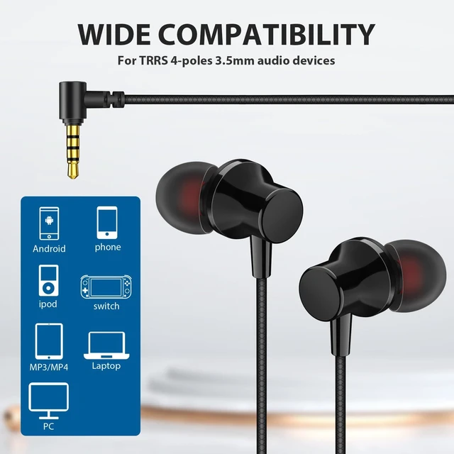 Alt view image 3 of 7 - Wired Headphones Earphones for School Laptop PC Chromebook, Black Corded Ear Buds with 3.5mm Plug in Audio Jack Microphone Stereo Clear Call Volume Control for Kindle Fire/Switch/Android/MP3