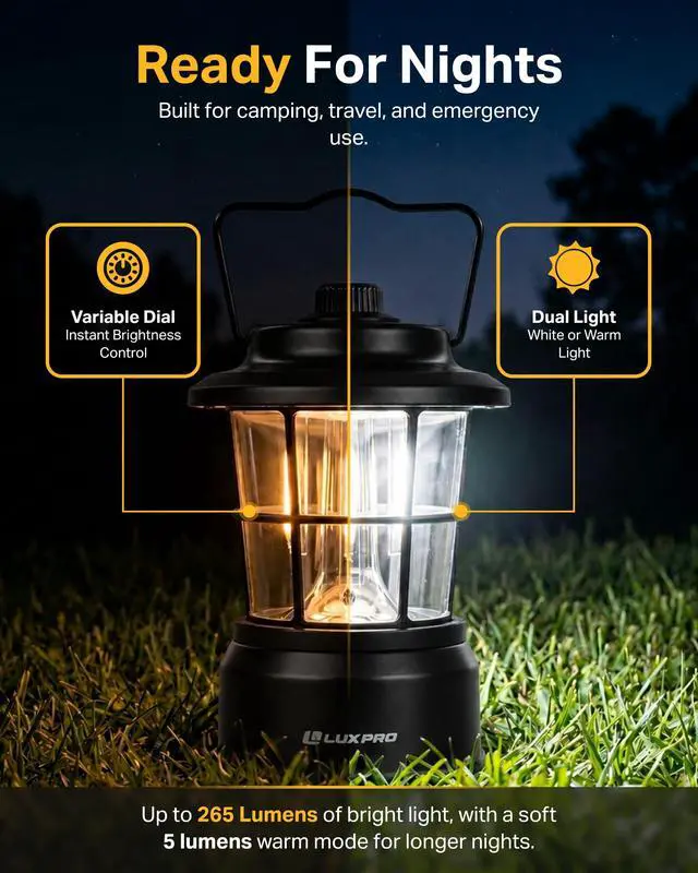 Alt view image 2 of 7 - Retro Outdoor Lantern, Battery Lamp Camping Lantern LED Light, Black