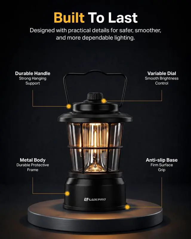 Alt view image 5 of 7 - Retro Outdoor Lantern, Battery Lamp Camping Lantern LED Light, Black