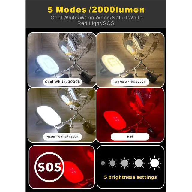 Alt view image 7 of 7 - LED Camping Lantern, Solar Lanterns, 5000mAh Rechargeable Light 2000 Lumens 5 Light Modes, IP65 Waterproof with USB Charging Lanterns for Power outages Hurricane, Hiking, Fish, Emergency, and Home