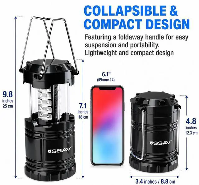 Alt view image 4 of 7 - 2 Pack LED Camping Lantern, Emergency Lanterns for Power Outages & Hurricane Preparedness, Collapsible Portable Survival Lights for Camping, Storms & Emergencies (Batteries Included, Black)