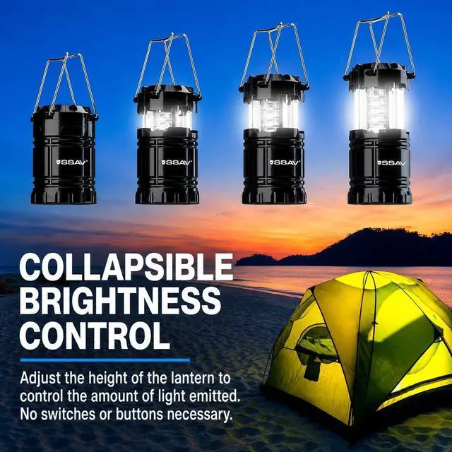Alt view image 7 of 7 - 2 Pack LED Camping Lantern, Emergency Lanterns for Power Outages & Hurricane Preparedness, Collapsible Portable Survival Lights for Camping, Storms & Emergencies (Batteries Included, Black)
