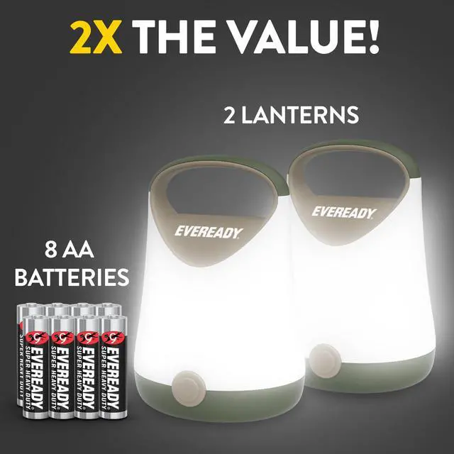 Alt view image 6 of 7 - LED Camping Lantern X-250 (2-Pack), Super Bright Tent Lights, Rugged Water Resistant LED Lanterns, 100 Hour Run-time (Batteries Included), Green/Tan