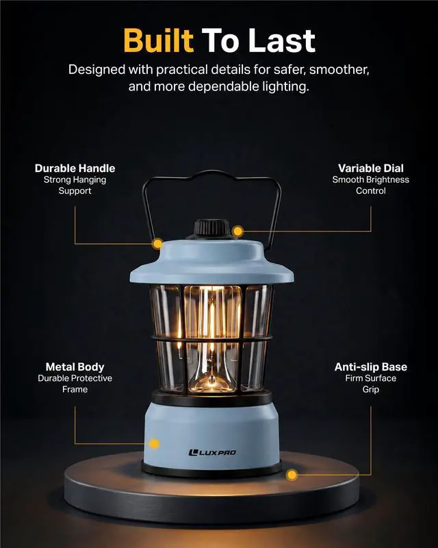Alt view image 5 of 7 - Retro Outdoor Lantern, Battery Lamp Camping Lantern LED Light, Blue