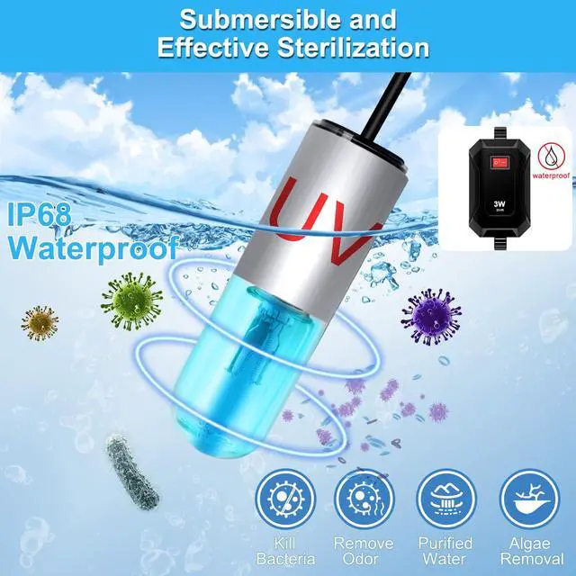 Alt view image 3 of 7 - Aquarium Clean Light3 W mini &13W Submersible Light with UV Test Card,Aquarium Water Clean Green Clear Waterproof Clean Lamp for Pond,Swimming Pool,Indoor (3W MINI)