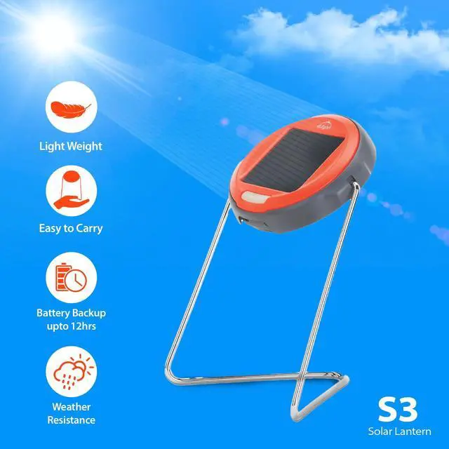 Alt view image 3 of 7 - S3 Solar Powered LED Solar Lantern; Emergency Light with Adjustable Stand, Portable Rechargeable Lamp for Power Outages, Camping & Outdoor Use