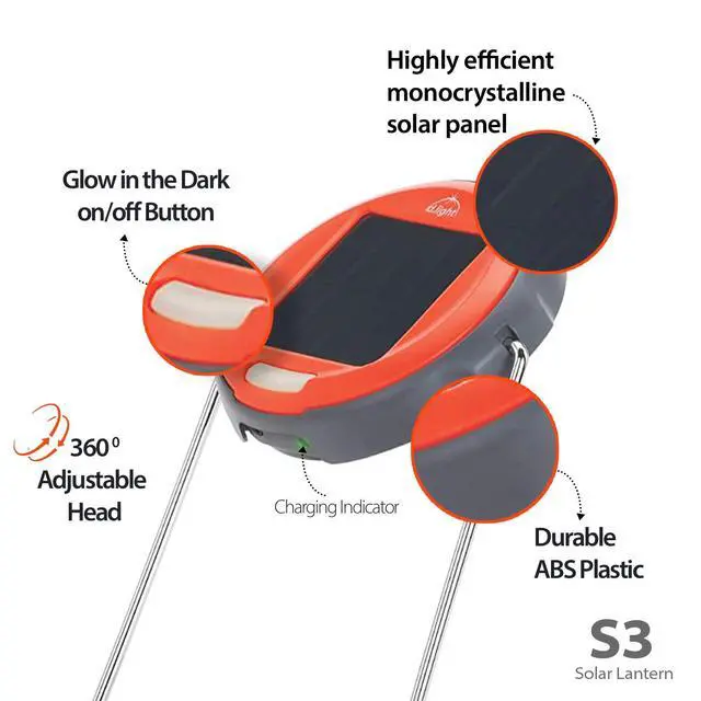 Alt view image 4 of 7 - S3 Solar Powered LED Solar Lantern; Emergency Light with Adjustable Stand, Portable Rechargeable Lamp for Power Outages, Camping & Outdoor Use