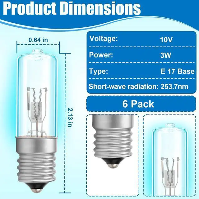Alt view image 2 of 7 - 6 PCS LB1000 3W UVC Replacement Light Bulb, E14/E17 Intermediate Base