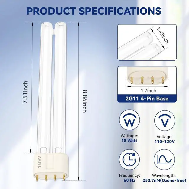Alt view image 4 of 7 - 18W 4-Pin Base UV-C Light Bulb Replacement for Pond Clarifier, Outdoor Ponds, Fish Tank, Koi Pond & Water Garden, 18 Watts UV Light Bulb, 2 Pack