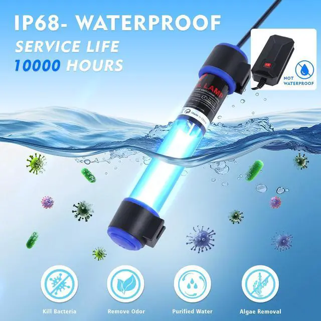 Alt view image 3 of 7 - 5W UVC Aquarium Light for Fish Tank and Pond Quartz Tube Waterproof UV Lamp, Water Clarifier for Clearer Water