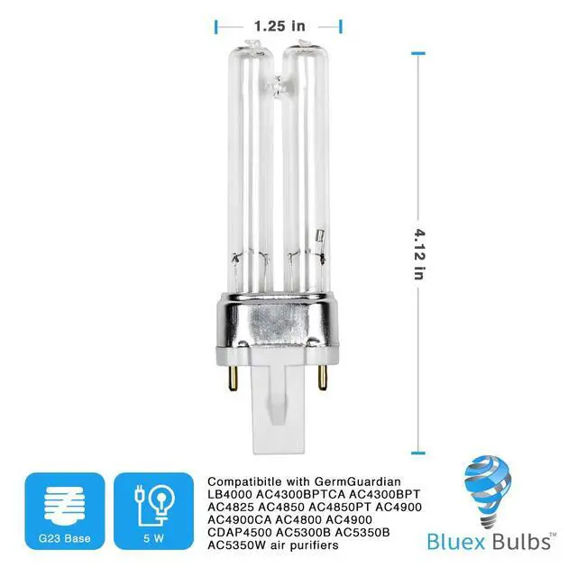 Alt view image 2 of 2 - 2 Pack LB4000 Replacement Bulb for Germ Guardian AC4825 AC4850PT AC4300BPTCA AC4300BPT AC4850 AC4900 AC4900CA AC4800 AC4900 Purifiers Replace 5W UV-C Bulb