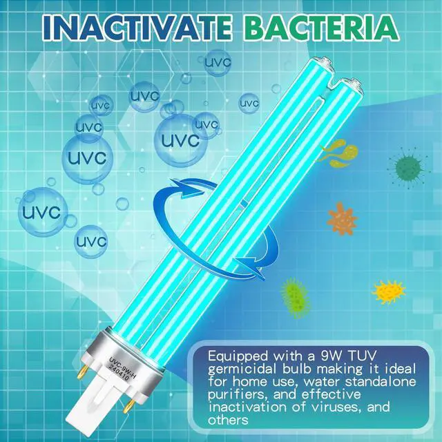 Alt view image 3 of 7 - 2 Pcs 9 Watt UV Bulb Replacement for Pond Filter Aquarium G23 Base Replacement Light Bulb Compatible with UVC Pl-S TUV Germicidal Light