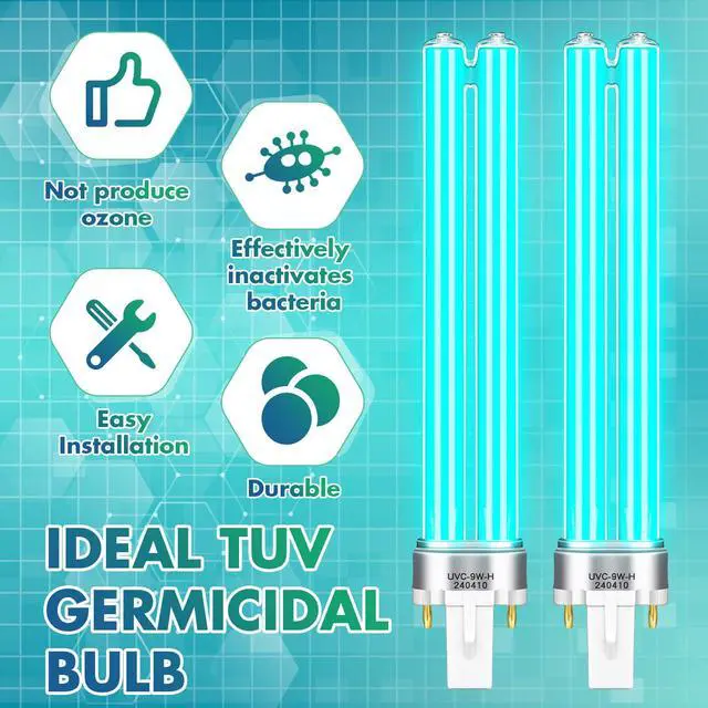 Alt view image 5 of 7 - 2 Pcs 9 Watt UV Bulb Replacement for Pond Filter Aquarium G23 Base Replacement Light Bulb Compatible with UVC Pl-S TUV Germicidal Light
