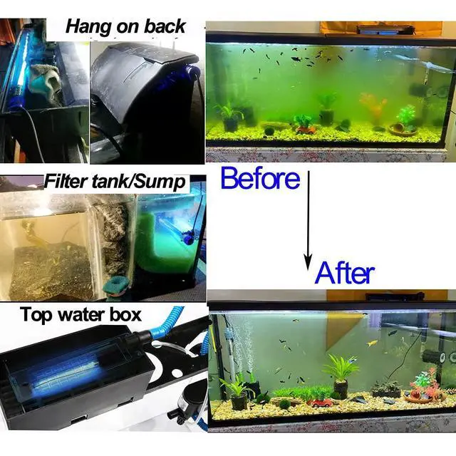 Alt view image 3 of 7 - Aquarium Water Clean Light 3WUV Green Clean Light Aquarium Alage Clear Lamp UVC Fish Tank Algae Clean Light for Fish Tank Sump Pump Swim Pool