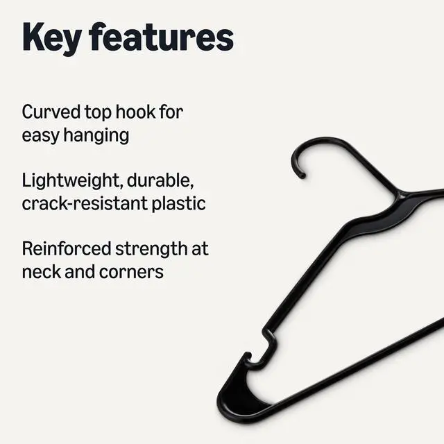 Alt view image 2 of 5 - Space Saving Plastic Clothes Hangers, Sturdy Closet Organizer for Shirts and Jackets, Adult Size, Black, 50-Pack