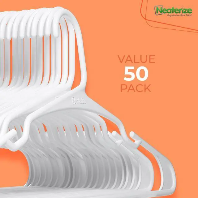 Alt view image 7 of 7 - Clothes Hangers Plastic 50 Pack for Adults - Plastic Hangers, The Perfect Coat Hanger and Space Saving Clothes Hangers for Closet, Percheros Ganchos para Colgar Ropa Hangars - White Hangers