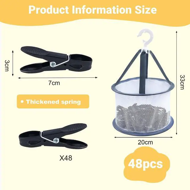 Alt view image 2 of 7 - 48 Pcs Black Plastic Clothes Pins with Clothespin Bag, Clothespins Basket Heavy Duty Laundry Clothes Pins Clips with Springs, Clothes Drying Line Pegs Towel Clips Picture Clips Food Clips
