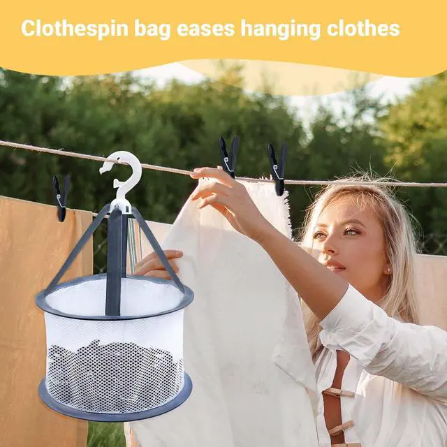 Alt view image 3 of 7 - 48 Pcs Black Plastic Clothes Pins with Clothespin Bag, Clothespins Basket Heavy Duty Laundry Clothes Pins Clips with Springs, Clothes Drying Line Pegs Towel Clips Picture Clips Food Clips