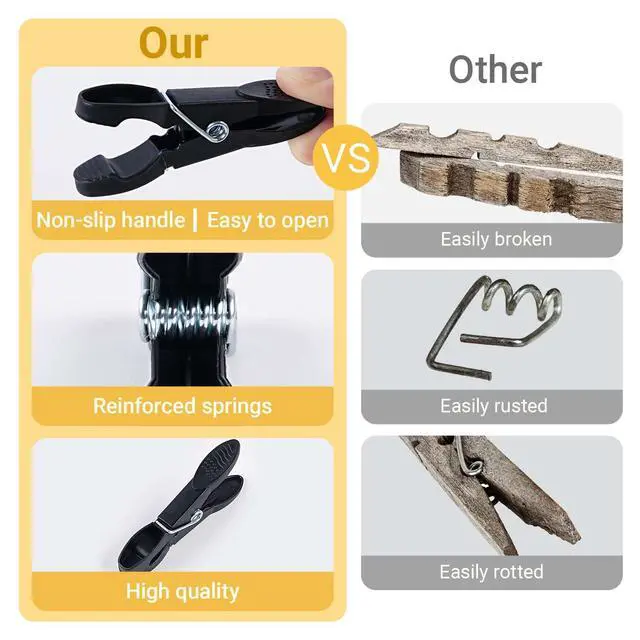 Alt view image 4 of 7 - 48 Pcs Black Plastic Clothes Pins with Clothespin Bag, Clothespins Basket Heavy Duty Laundry Clothes Pins Clips with Springs, Clothes Drying Line Pegs Towel Clips Picture Clips Food Clips
