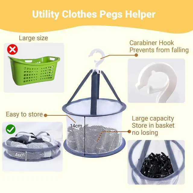 Alt view image 5 of 7 - 48 Pcs Black Plastic Clothes Pins with Clothespin Bag, Clothespins Basket Heavy Duty Laundry Clothes Pins Clips with Springs, Clothes Drying Line Pegs Towel Clips Picture Clips Food Clips