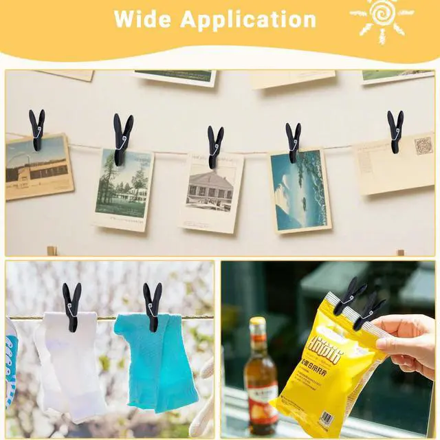 Alt view image 7 of 7 - 48 Pcs Black Plastic Clothes Pins with Clothespin Bag, Clothespins Basket Heavy Duty Laundry Clothes Pins Clips with Springs, Clothes Drying Line Pegs Towel Clips Picture Clips Food Clips