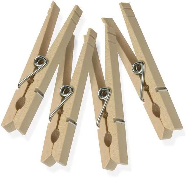 Main image of DRY-01374 Wood Clothespins with Spring, 24-Pack, 3.3-inches Length,Brown