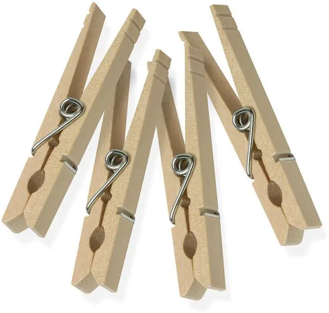 Alt view image 4 of 6 - DRY-01374 Wood Clothespins with Spring, 24-Pack, 3.3-inches Length,Brown