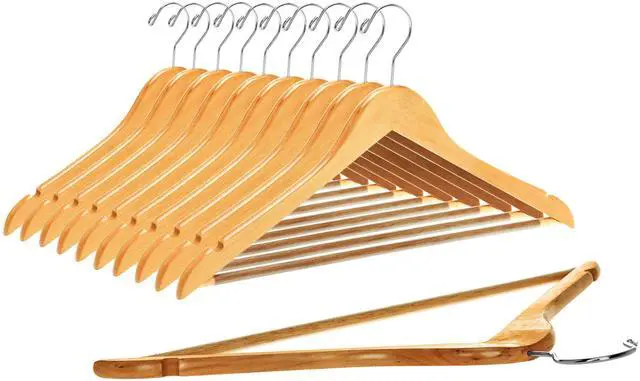 Main image of Slightly Curved Hanger Set - Solid Wood Coat Hangers with Stylish Chrome Hooks - Heavy-Duty Clothes, Jacket, Shirt, Pants, Suit Hangers (Natural, 10)