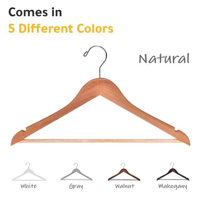 Alt view image 6 of 7 - Slightly Curved Hanger Set - Solid Wood Coat Hangers with Stylish Chrome Hooks - Heavy-Duty Clothes, Jacket, Shirt, Pants, Suit Hangers (Natural, 10)