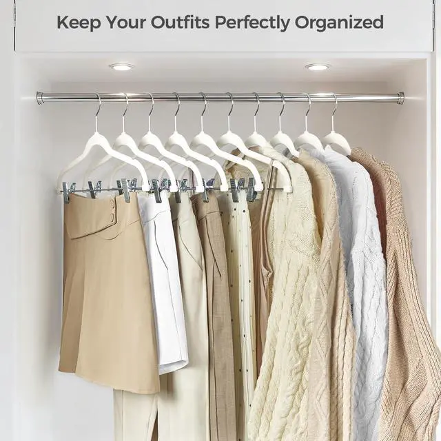 Alt view image 3 of 7 - Velvet Skirt Hangers with Adjudtable Clips 10 Pack, Ivory
