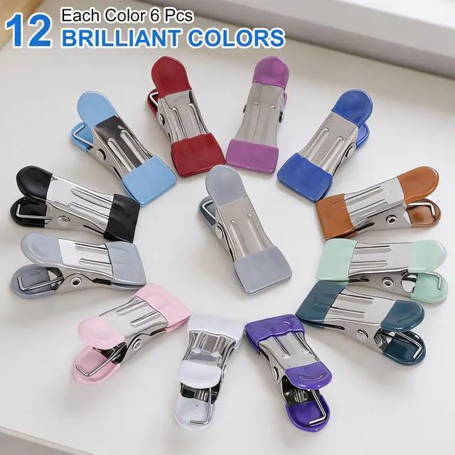 Alt view image 3 of 7 - Clothes Pins Heavy Duty 72 Pack, Metal Clothespins Strong Grip, Clothing Clips for Fitting, Clothes line Clips, 12 Colors