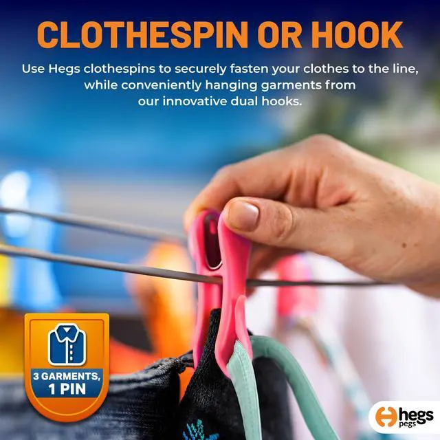 Alt view image 3 of 7 - 24 Pack Multi-Color - The Smartest Heavy Duty Clothespins with Hooks - Hang 3 Garments at Once with Our Tough, Dual Hooks Clothes Pins with Anti-Rust Spring - Durable, Colorful Clothespins