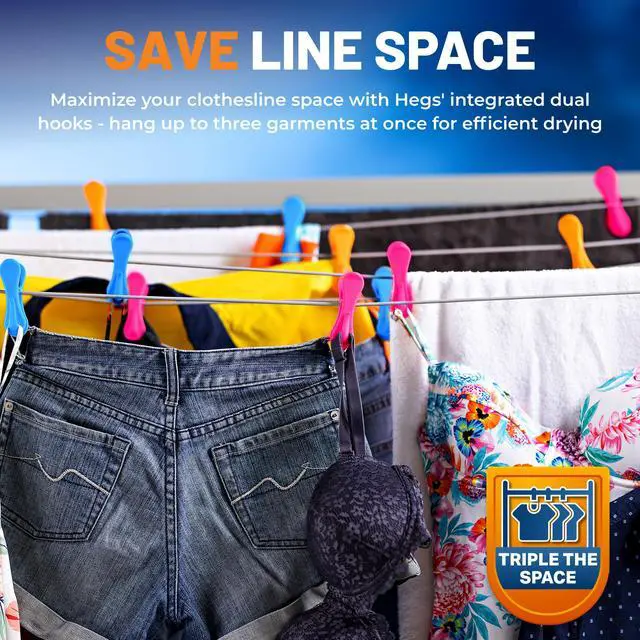 Alt view image 5 of 7 - 24 Pack Multi-Color - The Smartest Heavy Duty Clothespins with Hooks - Hang 3 Garments at Once with Our Tough, Dual Hooks Clothes Pins with Anti-Rust Spring - Durable, Colorful Clothespins