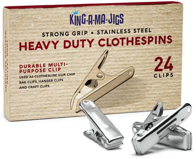 Main image of 24 Pack - Long Lasting, Stainless Steel Clothespins - Strong Grip - Weather-Resistant, Multipurpose Clip - Use As Clothesline Laundry Clips, Chip Bag Clips, Hanger Clips and Craft Clips (24 Pack)