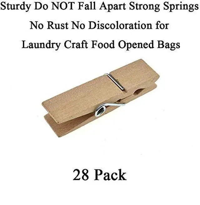 Alt view image 2 of 2 - Wooden Clothes Pins Clothespins Extra Wide Do NOT Fall Apart 2.83 inches Length 28 Pack Sturdy Strong Springs No Rust No Discoloration for Laundry Craft Food Opened Bags