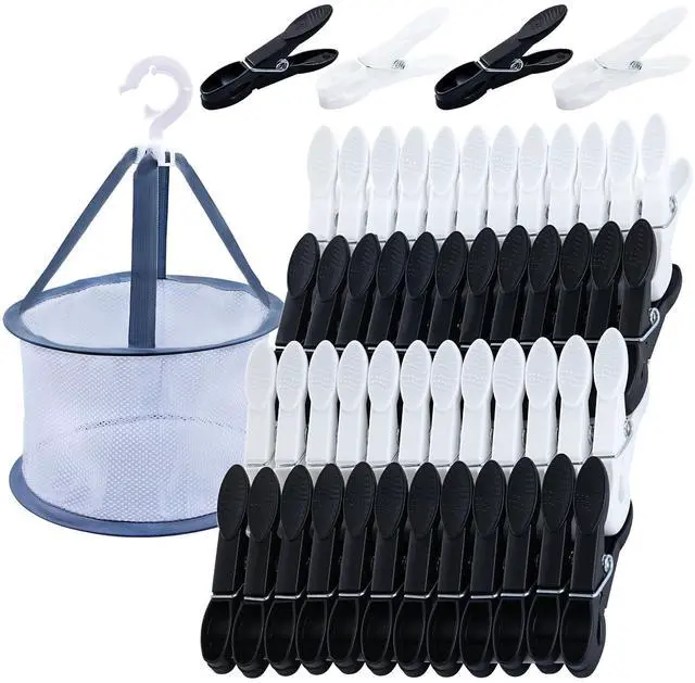 Main image of 48 Pcs Plastic Clothes Pins Laundry Clips with Clothespin Bag, Black White Clothes Pins Heavy Duty Outdoor, Clothespins for Hanging Clothes Clothing Pin Set, Crafts Picture Clips Food Package Clips