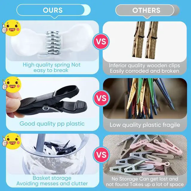Alt view image 6 of 7 - 48 Pcs Plastic Clothes Pins Laundry Clips with Clothespin Bag, Black White Clothes Pins Heavy Duty Outdoor, Clothespins for Hanging Clothes Clothing Pin Set, Crafts Picture Clips Food Package Clips