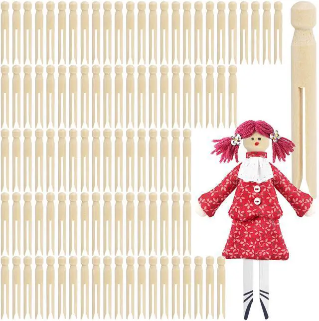 Main image of 100 Pack Round Wooden Clothespins, Old Fashioned Unfinished Wood Doll Pins, Traditional Clothes Pin Pegs for Crafts, Laundry, DIY Painting Projects, Dolls Ornaments, 4.3"x 0.5"