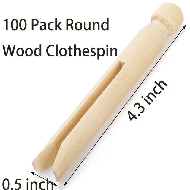 Alt view image 2 of 7 - 100 Pack Round Wooden Clothespins, Old Fashioned Unfinished Wood Doll Pins, Traditional Clothes Pin Pegs for Crafts, Laundry, DIY Painting Projects, Dolls Ornaments, 4.3"x 0.5"