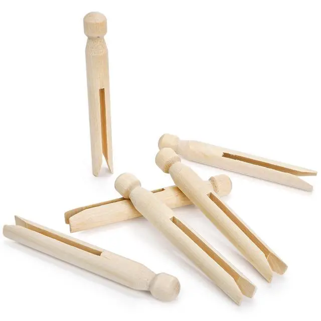 Alt view image 3 of 7 - 100 Pack Round Wooden Clothespins, Old Fashioned Unfinished Wood Doll Pins, Traditional Clothes Pin Pegs for Crafts, Laundry, DIY Painting Projects, Dolls Ornaments, 4.3"x 0.5"