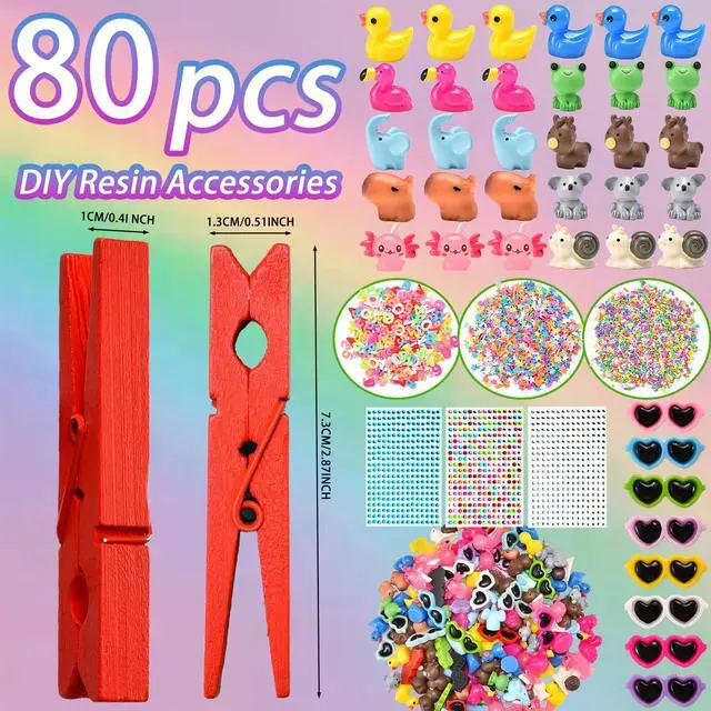 Alt view image 2 of 7 - 80 Set Cheer Pins Spirit Clips Include 80 Wooden Cheer Colored Clothes Pins 80 Mini Resin Animals, 200 Letter Beads Number for Cheerleading Backpacks Cheer Gifts Bulk