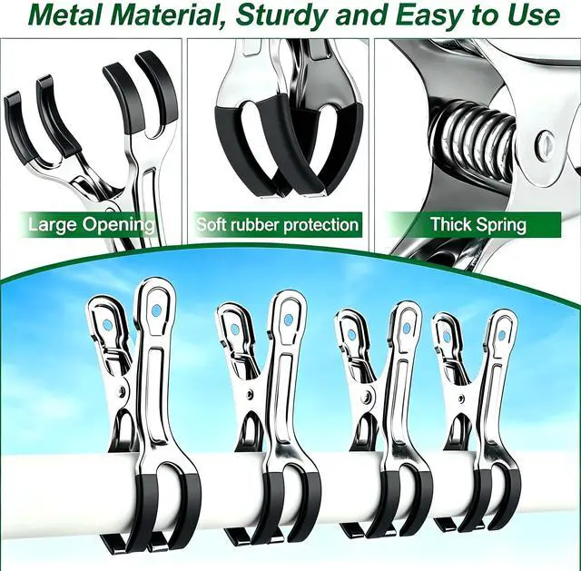 Alt view image 3 of 6 - Heavy Duty Metal Beach Towel Clips, 4.33 Inch, 10 Pack Outdoor Clothes Clothespins